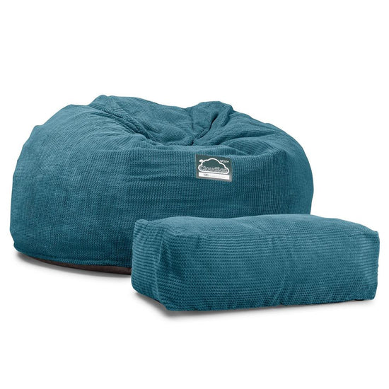 Lounge Pug, CloudSac 1010 XXL, Riesen Memory- Schaum XXL Sitzsacksofa, Schlafsofa, Pom-Pom Türkis