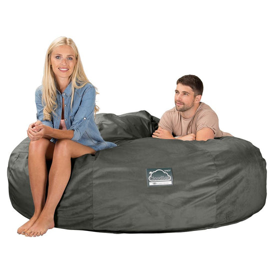 Lounge Pug, CloudSac 3000 XXL, Kingsize Memory, Schaum Sitzsacksofa, Schlafsofa, Samt Schiefergrau