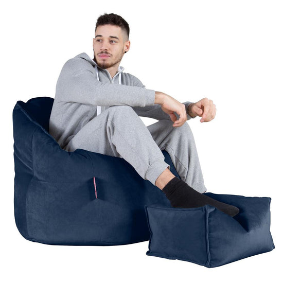 LOUNGE PUG, Sitzsack Kuschel Lounge Sessel, Schlafsofa, Samt Marineblau