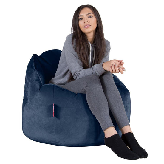 LOUNGE PUG, Sitzsack Kuschel Lounge Sessel, Schlafsofa, Samt Marineblau