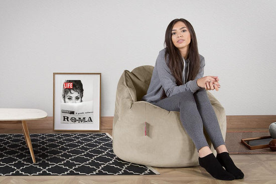 LOUNGE PUG, Sitzsack Kuschel Lounge Sessel, Schlafsofa, Samt Nerzfarben