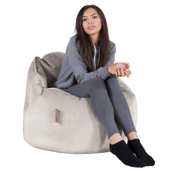 LOUNGE PUG, Sitzsack Kuschel Lounge Sessel, Schlafsofa, Samt Silber