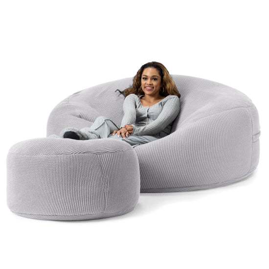 LOUNGE PUG - 'Mega-Mammoth' Sofa Sitzsack XXL - Schlafsofa - Ellos Gestrickter Hellgrau