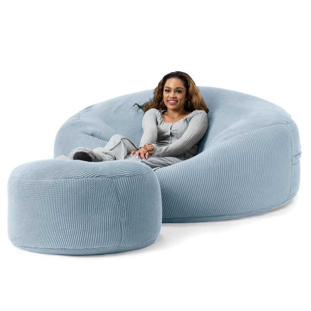 LOUNGE PUG - 'Mega-Mammoth' Sofa Sitzsack XXL - Schlafsofa - Ellos Gestrickter Misty Blau
