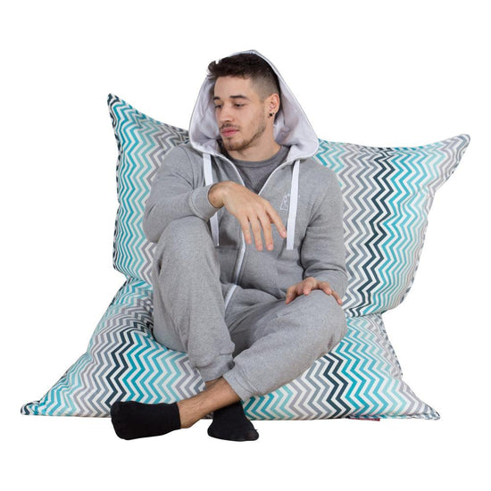 LOUNGE PUG - Riesen Sitzsack XXL - Sitzkissen - Geometrische Druck Chevron Türkis
