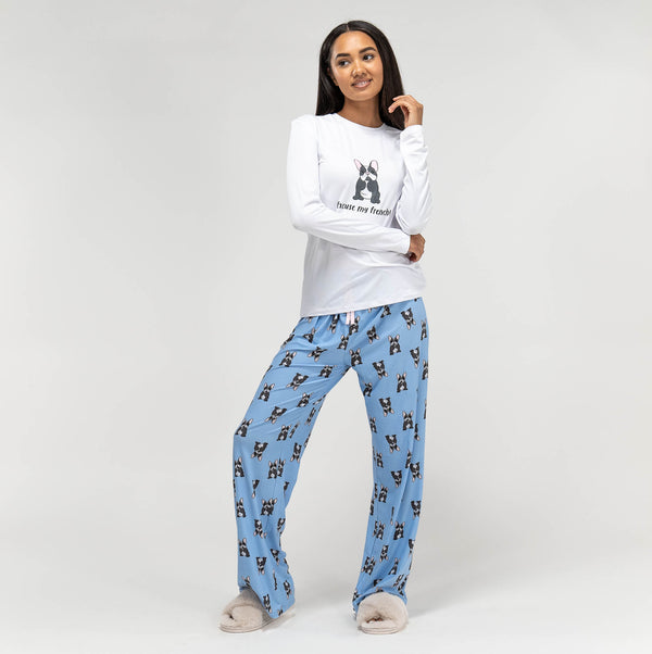 Damen Jersey Pyjamas mit Bulldogge Slogan 01