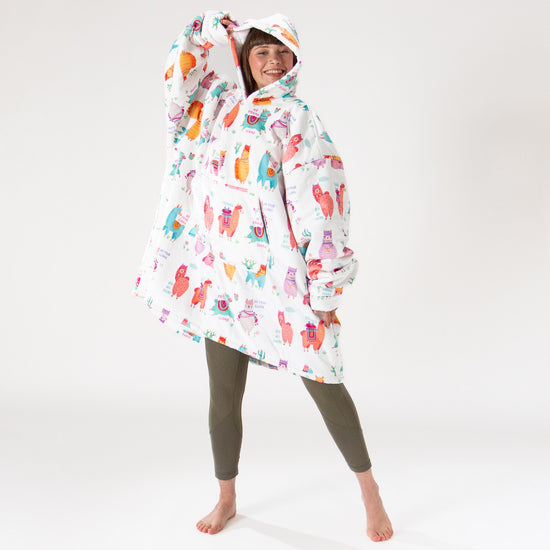 Hoodie Decke für Erwachsene - Fleece Lama 01