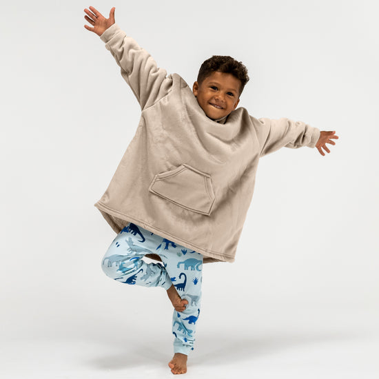 Hoodie Decke für Kinder - Fleece Crème / Nerzfarben 02