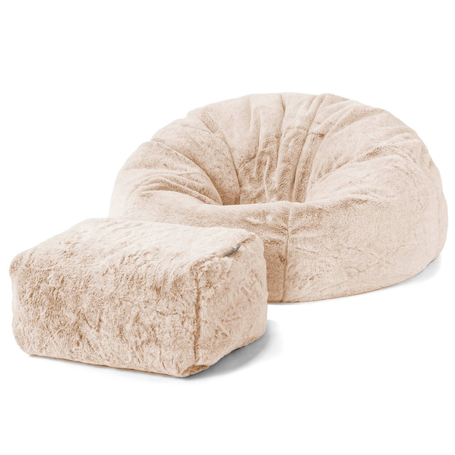 Klassischer Sitzsack Sessel - Kaninchen Kunstfell Weiß 02