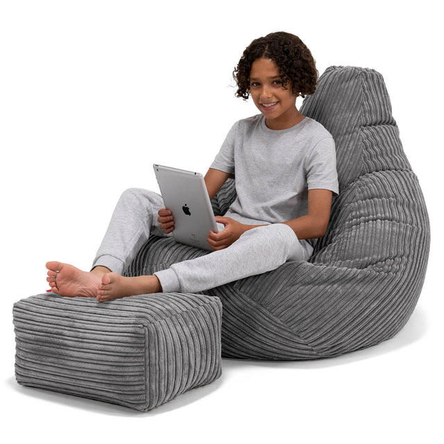 Kinder Gaming Sitzsack 6-14 Jahre - Cord Stahlgrau 01