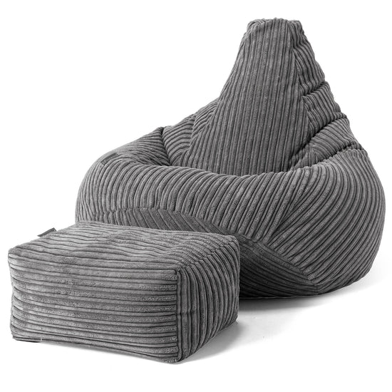Kinder Gaming Sitzsack 6-14 Jahre - Cord Stahlgrau 02