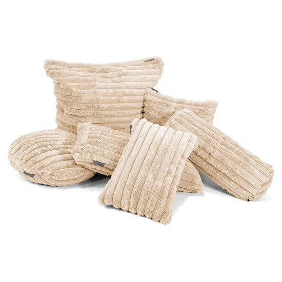 Dekokissen / Sofa Kissenbezug Rund 50cm - Ultra Plüsch Cord Creme 02