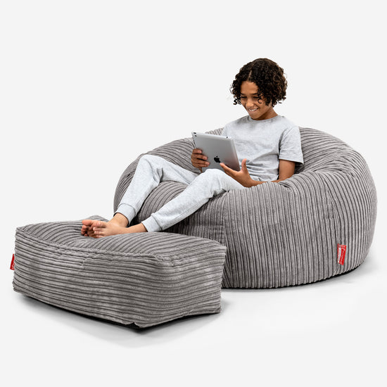 Kinder Sitzsack Sofa 6-14 Jahre - Cord Schiefergrau 01