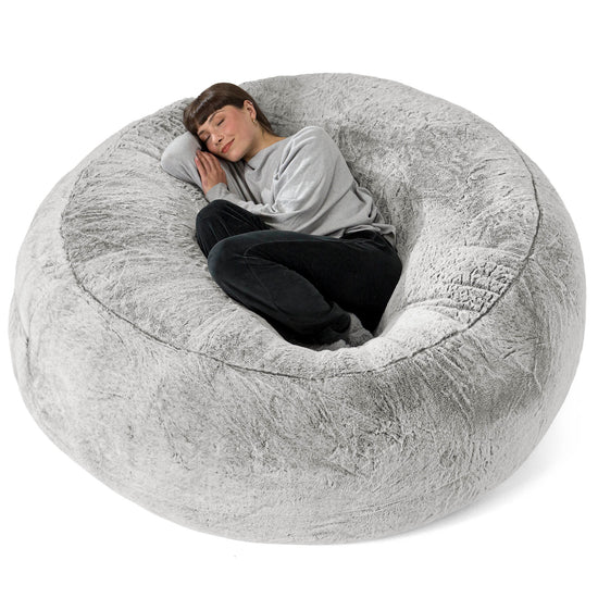 Mega-Mammoth Sofa Sitzsack XXL - Kaninchen Kunstfell Hellgrau 01