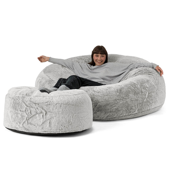Mega-Mammoth Sofa Sitzsack XXL - Kaninchen Kunstfell Hellgrau 02