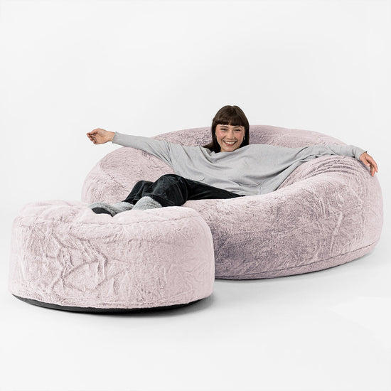 Mega-Mammoth Sofa Sitzsack XXL - Kaninchen Kunstfell Pastellrosa 02