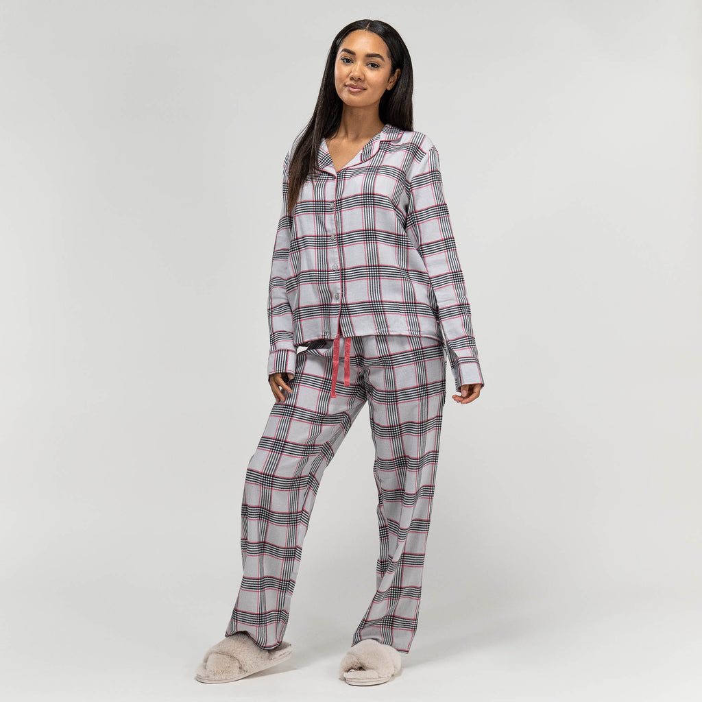 Rosa karierter Baumwoll-Pyjama für Damen 05