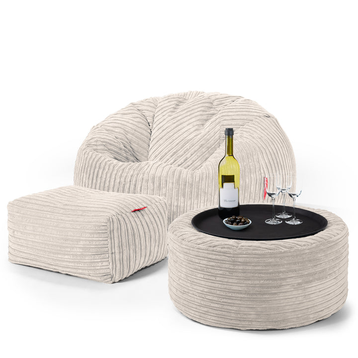 Klassischer Sitzsack Sessel - Cord Elfenbein 03