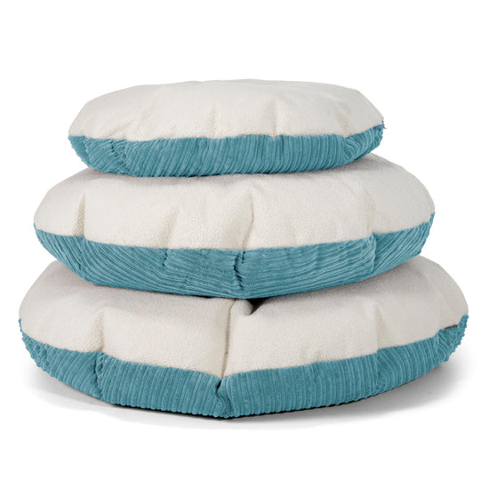 Flexforma Runder Sitzsack als Bodenkissen für Erwachsene - Bouclé & Cord Türkis 03