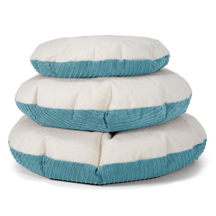 Flexforma Runder Sitzsack als Bodenkissen für Erwachsene - Bouclé & Cord Türkis 03