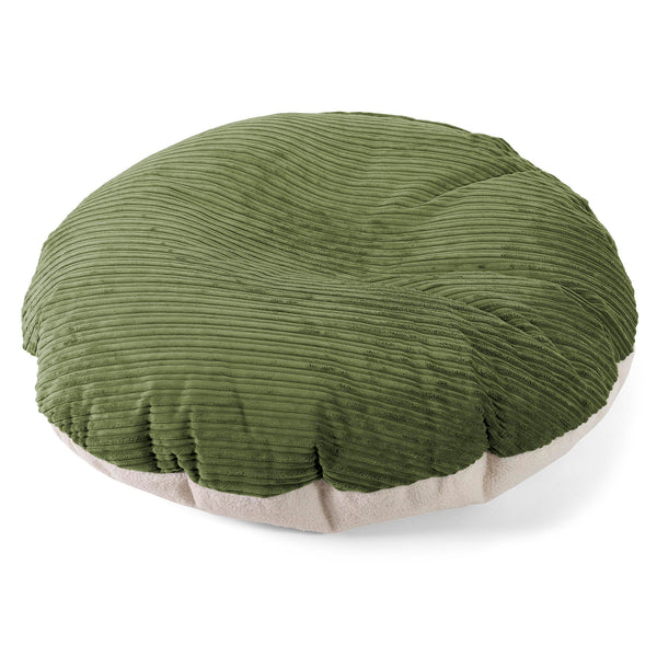 Flexforma Runder Sitzsack als Bodenkissen für Erwachsene - Bouclé & Cord Nadelwaldgrün 01