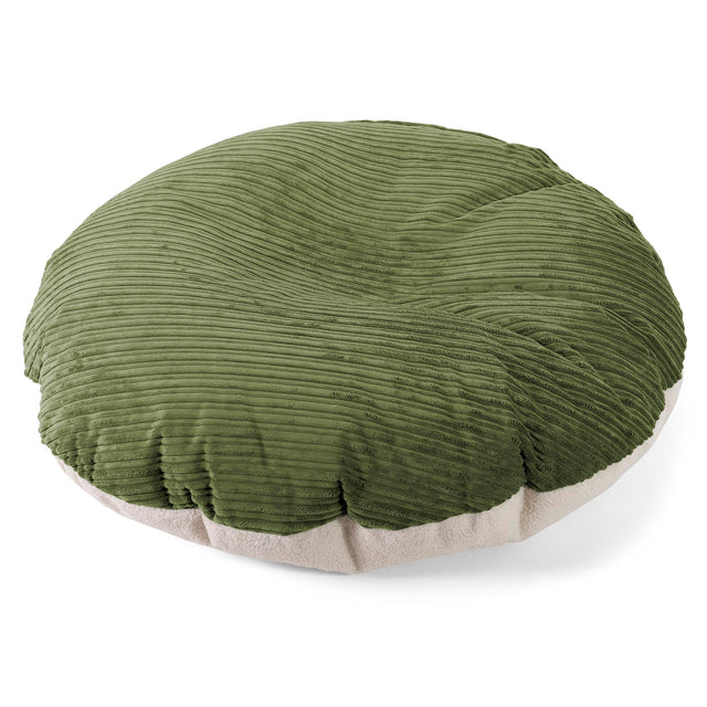 Flexforma Runder Sitzsack als Bodenkissen für Erwachsene - Bouclé & Cord Nadelwaldgrün 01