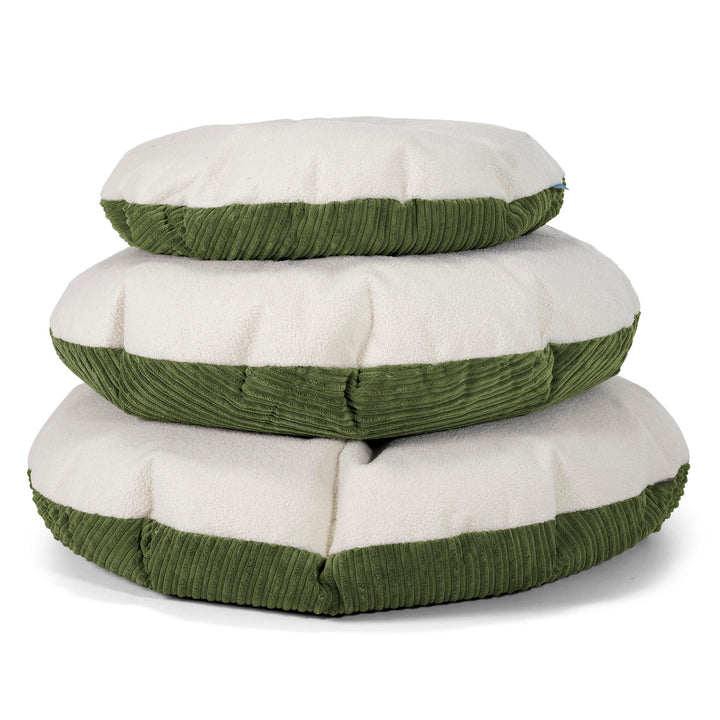 Flexforma Runder Sitzsack als Bodenkissen für Erwachsene - Bouclé & Cord Nadelwaldgrün 03