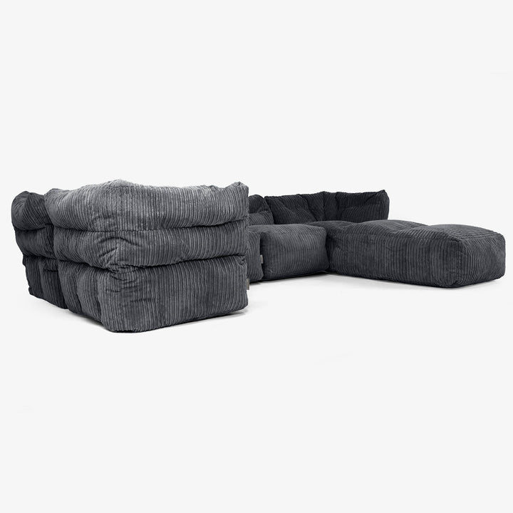 5-Sitzer Modulares Sofa-Set mit Récamiere rechts - Cord Schwarz 02