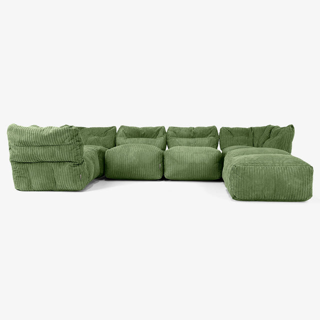 5-Sitzer Modulares Sofa-Set mit Récamiere rechts - Cord Nadelwaldgrün 01