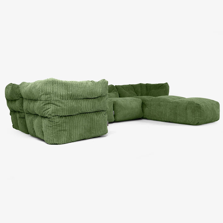 5-Sitzer Modulares Sofa-Set mit Récamiere rechts - Cord Nadelwaldgrün 02