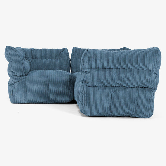 3-Sitzer Modulares Ecksofa-Set - Cord Marineblau 02
