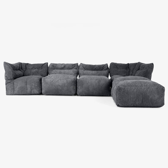 4-Sitzer Modulares Sofa-Set mit Récamiere rechts - Cord Schwarz 01