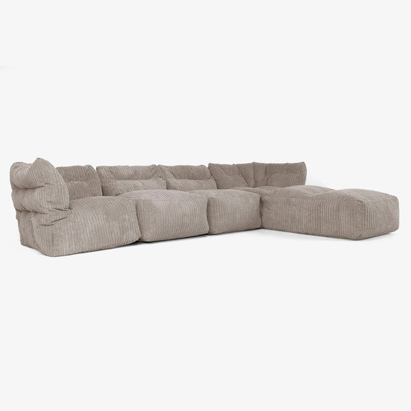 4-Sitzer Modulares Sofa-Set mit Récamiere rechts - Cord Beigegrau 01