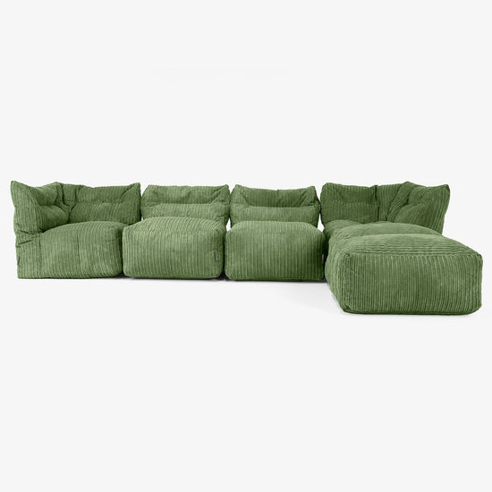 4-Sitzer Modulares Sofa-Set mit Récamiere rechts - Cord Nadelwaldgrün 01