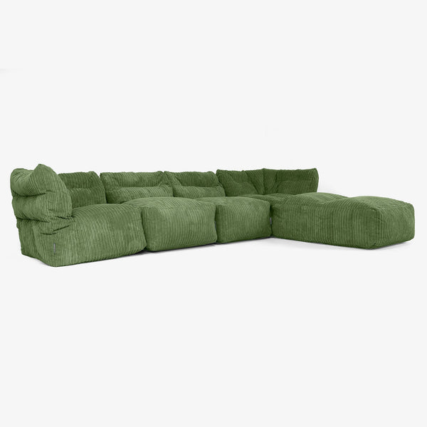 4-Sitzer Modulares Sofa-Set mit Récamiere rechts - Cord Nadelwaldgrün 01