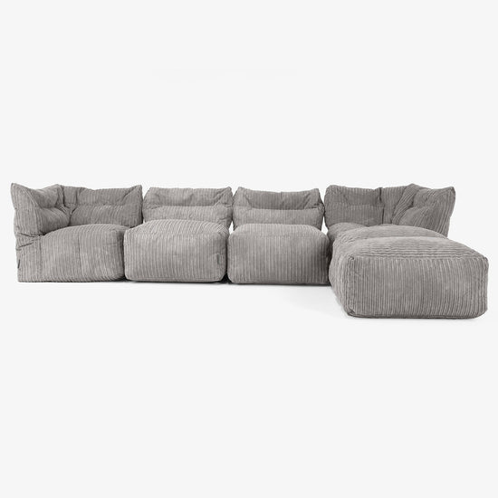 4-Sitzer Modulares Sofa-Set mit Récamiere rechts - Cord Graphitgrau 01