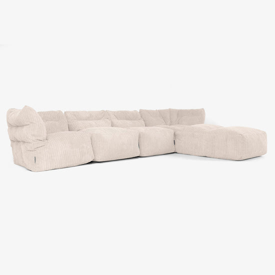 4-Sitzer Modulares Sofa-Set mit Récamiere rechts - Cord Elfenbein 02