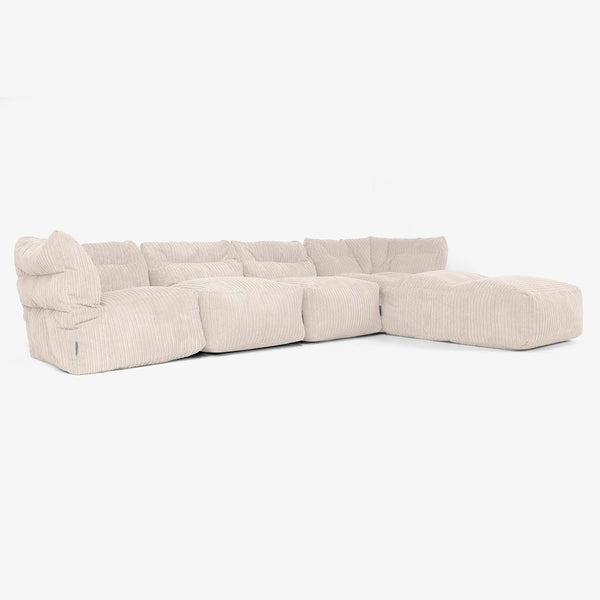 4-Sitzer Modulares Sofa-Set mit Récamiere rechts - Cord Elfenbein 01