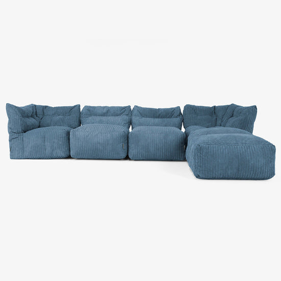 4-Sitzer Modulares Sofa-Set mit Récamiere rechts - Cord Marineblau 01