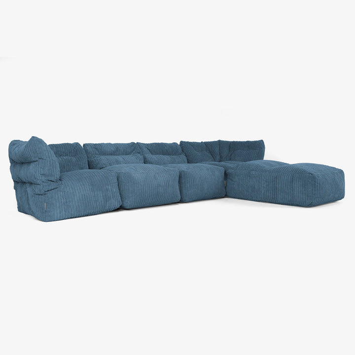 4-Sitzer Modulares Sofa-Set mit Récamiere rechts - Cord Marineblau 02