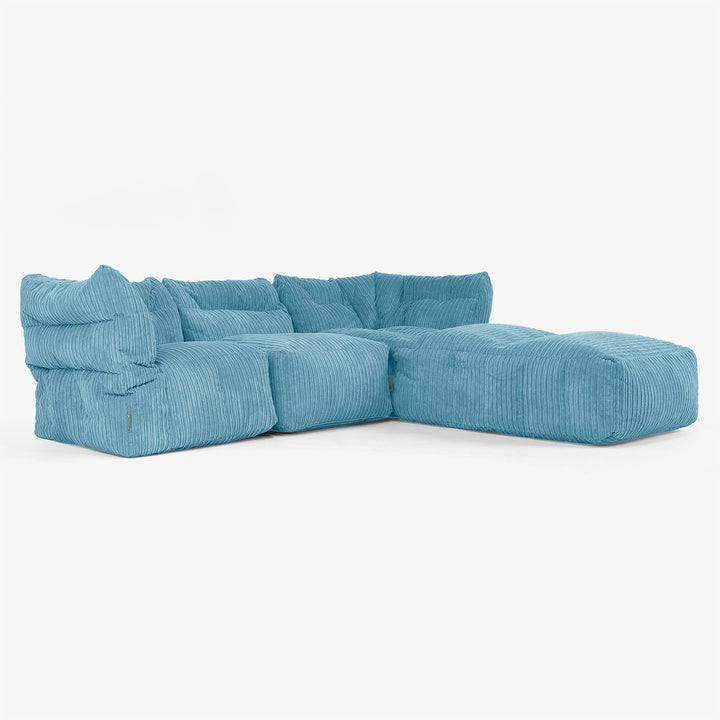 3-Sitzer Modulares Sofa-Set mit Récamiere rechts und Armlehnen - Cord Türkis 02