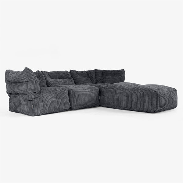 3-Sitzer Modulares Sofa-Set mit Récamiere rechts und Armlehnen - Cord Schwarz 01