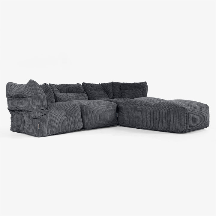 3-Sitzer Modulares Sofa-Set mit Récamiere rechts und Armlehnen - Cord Schwarz 02