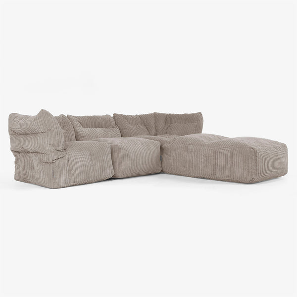 3-Sitzer Modulares Sofa-Set mit Récamiere rechts und Armlehnen - Cord Beigegrau 01