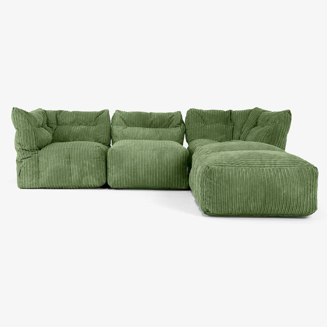 3-Sitzer Modulares Sofa-Set mit Récamiere rechts und Armlehnen - Cord Nadelwaldgrün 01