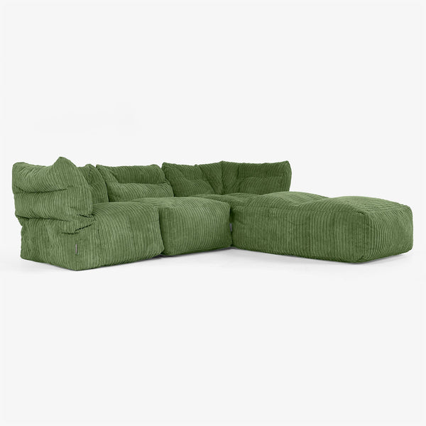 3-Sitzer Modulares Sofa-Set mit Récamiere rechts und Armlehnen - Cord Nadelwaldgrün 01