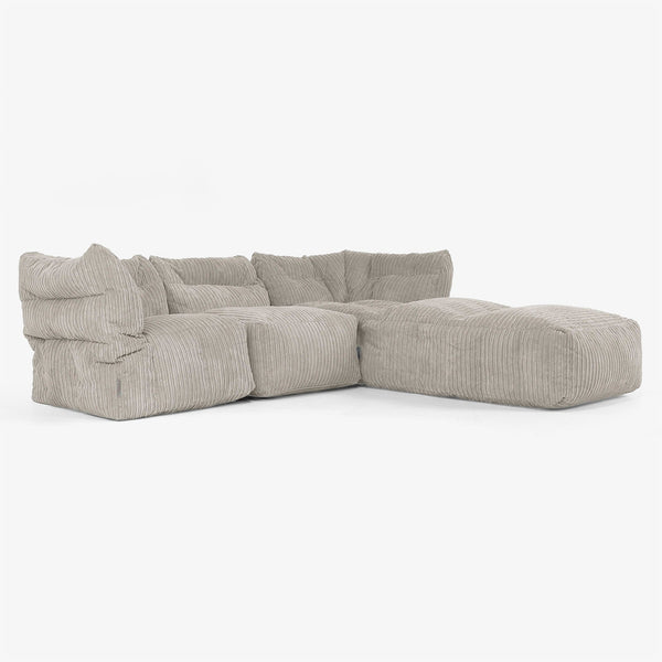 3-Sitzer Modulares Sofa-Set mit Récamiere rechts und Armlehnen - Cord Nerzfarben 01