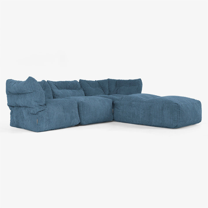 3-Sitzer Modulares Sofa-Set mit Récamiere rechts und Armlehnen - Cord Marineblau 02