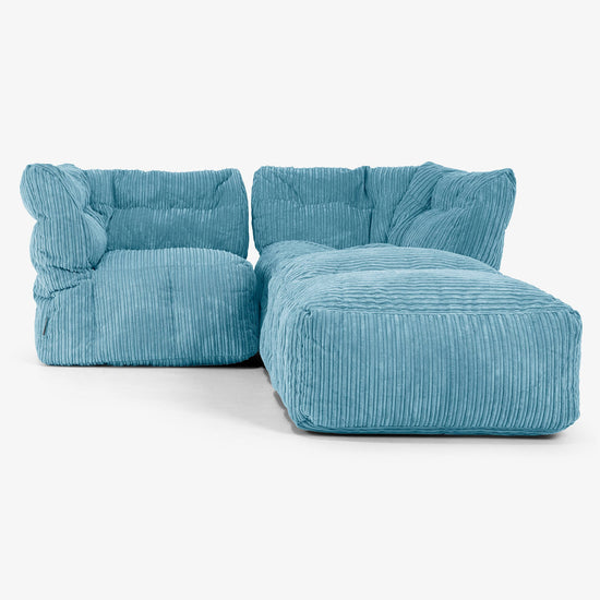 2-Sitzer Modulares Sofa-Set mit Récamiere rechts - Cord Türkis 01