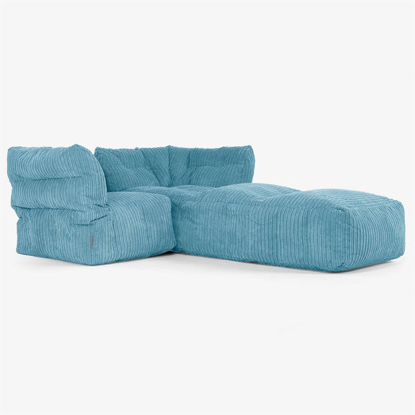 2-Sitzer Modulares Sofa-Set mit Récamiere rechts - Cord Türkis 01